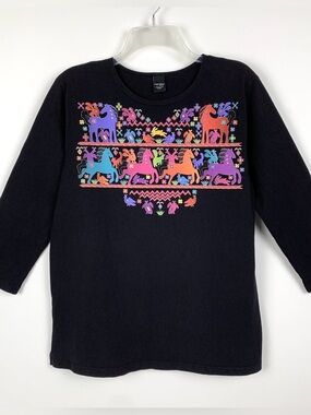Sabaku Artwear T Shirt Top Horse Huipil Black Womens Size Small